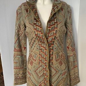 Artisan Embroidered Blazer with Red and Tan Patterns